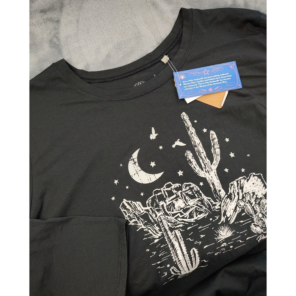 Panhandle Womens 3X Black Desert Cactus‎ Moon Long Sleeve Graphic Tee